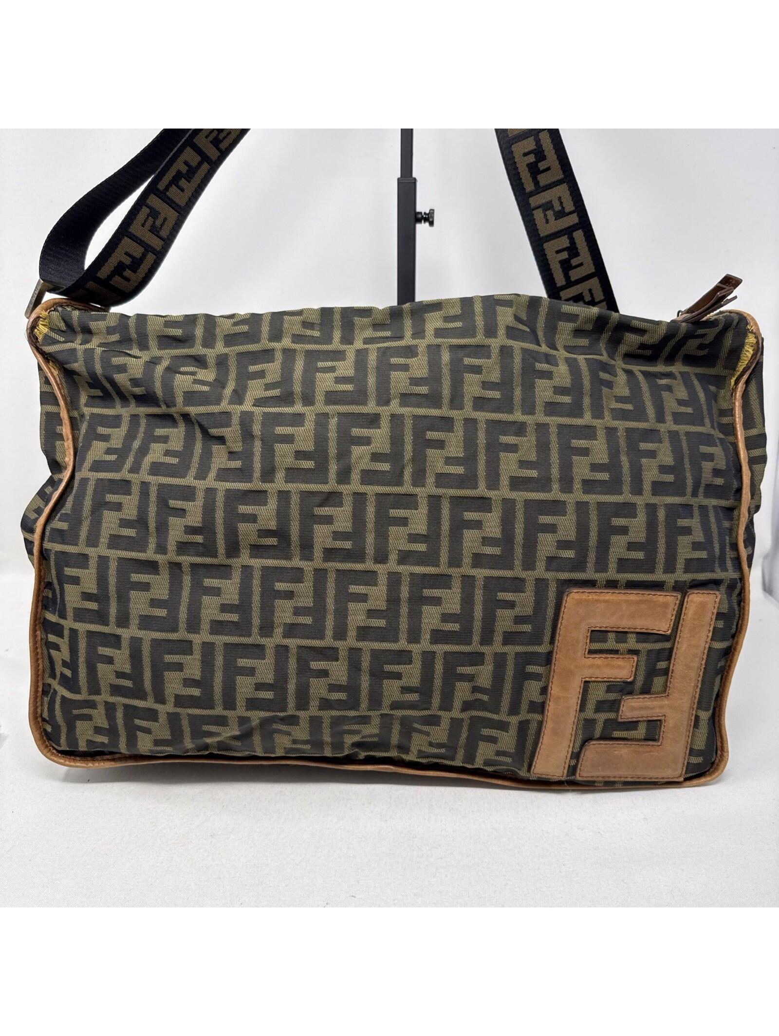 Auth Fendi Brown Zucca Monogram Messenger Bag